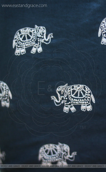 Elephant Navy Blue Embroidered Raw-Silk Blouse