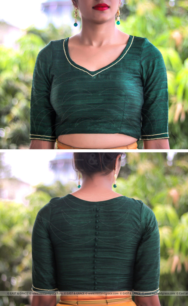 Dark Forest Green Raw Silk Blouse East And Grace 0578